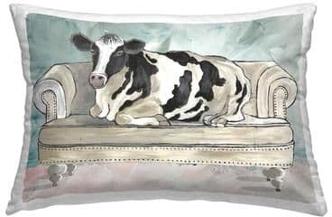 Stupell Farm Cow on Couch Decorative Printed Throw Pillow Design by Cindy Jacobs