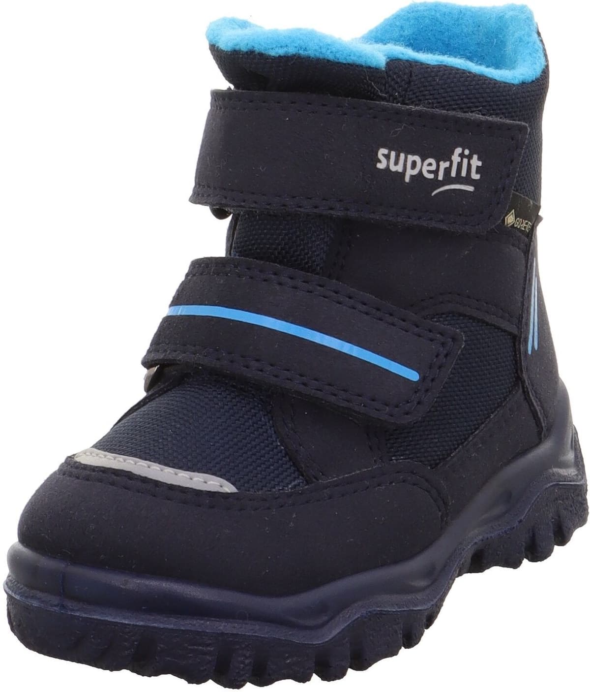Winterboots SUPERFIT "HUSKY1, WMS: mittel", Jungen, Gr. 23, Warmfutter, blau (dunkelblau), Lederimitat, Textil, Schuhe Winterboots, Snowboots mit wasserdichtem GORE TEX, Grössenschablone zum Download dunkelblau 23, Warmfutter