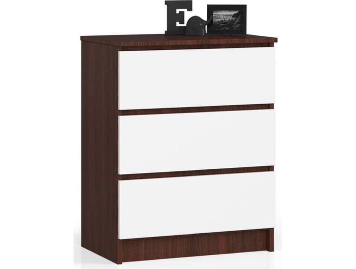 Kommode AKORD K60 Wenge 60 cm 3 Schubladen Front Weiß B60 x H77 x T40 cm