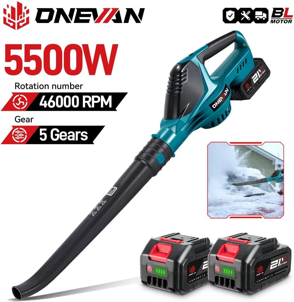 ONEVAN 5500W Brushless Electric Air Blower 5 Speeds Cordless Leaf Dust Snow Blowing  Power Tool For Makita 18V Battery Pin