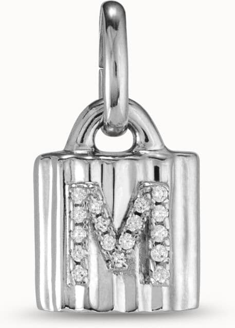UNOde50 Charm candado bañado en plata de ley con letra de topacios M Blanco U