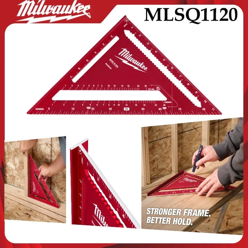 `Milwaukee MLSQ1120 180mm Aluminum Rafter Square High-Visibility Marking for Carpentry Woodworking Layout Measurement`