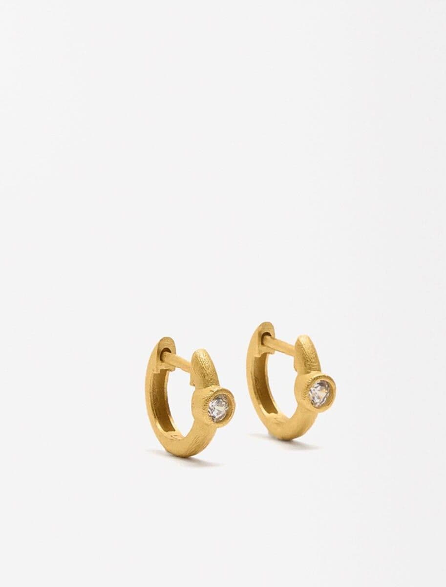 Parfois Pendientes de aro de plata de ley con circonitas en liso. Dorado