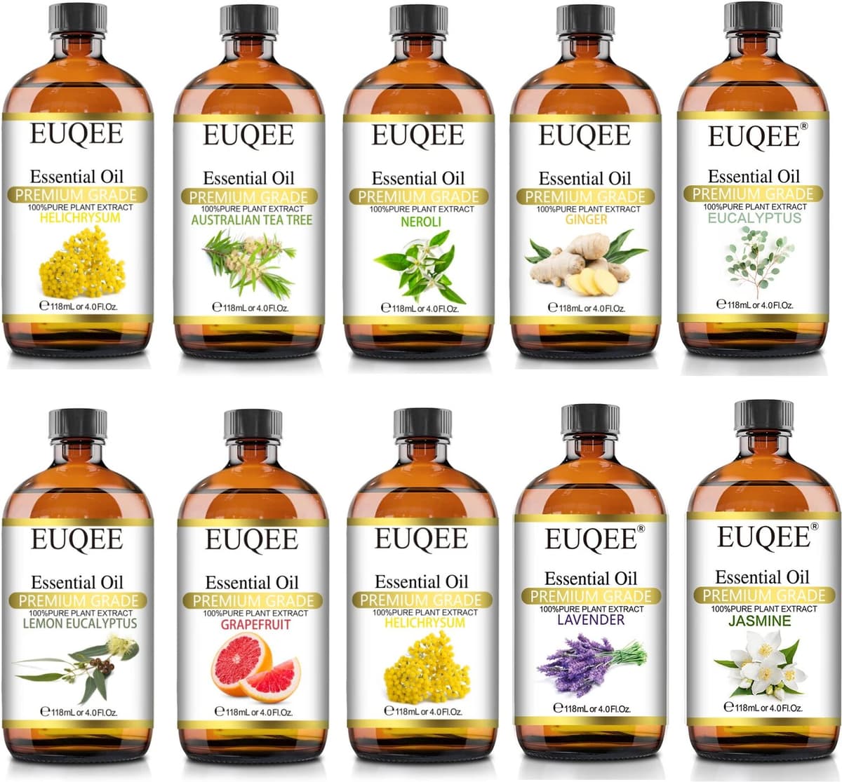EUQEE 118ML Large Bottle Essential Oil For Humidifier Neroli Helichrysum Eucalyptus Jasmine Aroma Oil,DIY Soap,Massage,Fresh Air