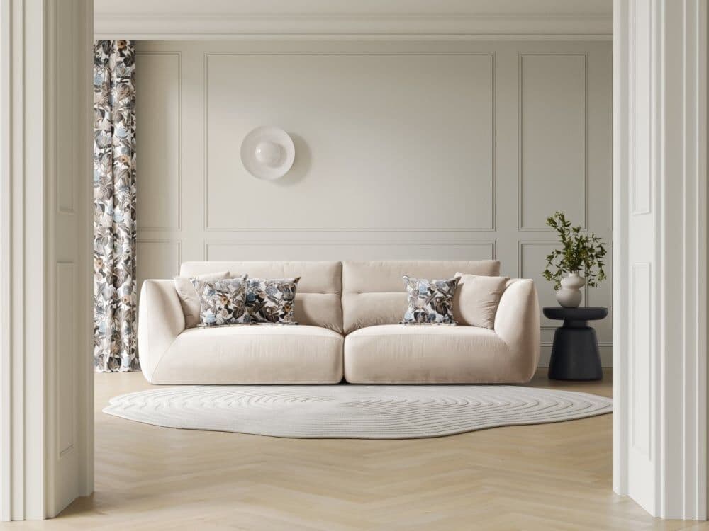 CXL by Christian Lacroix Sofá modular 4 plazas de terciopelo marfil