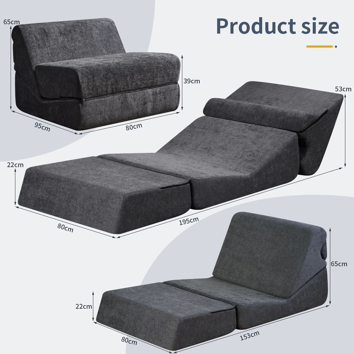 NONE LANKOU Foldable Sofa Bed, Convertible Sleeper Chair & Boneless Bean Bag Couch, Floor Lounge Sofa Guest Bed with Pillow for Small