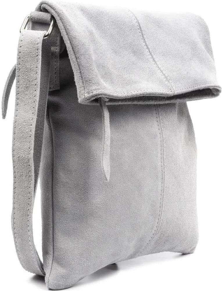 Bolso Bandolera Firenze Artegiani Airuno En Piel Auténtica De Ante - Gris Claro 5x30x30 Mujer