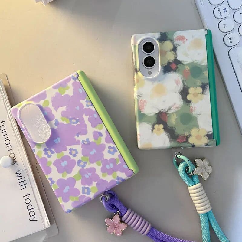 NONE Case For Samsung Galaxy Z Fold 8 Ultra Z Fold 8 Wide Hinge Vintage oil Painting Floral Patterns PC Hard Mobile Phone Case Cover