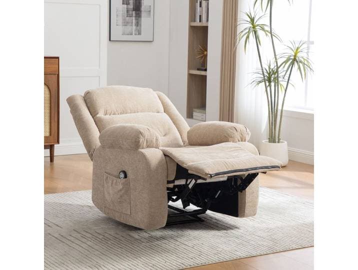 Fauteuil relax Dossier ajustable manuellement et repose-pieds ainsi que poches latérales de espace de rangement.Light Khaki