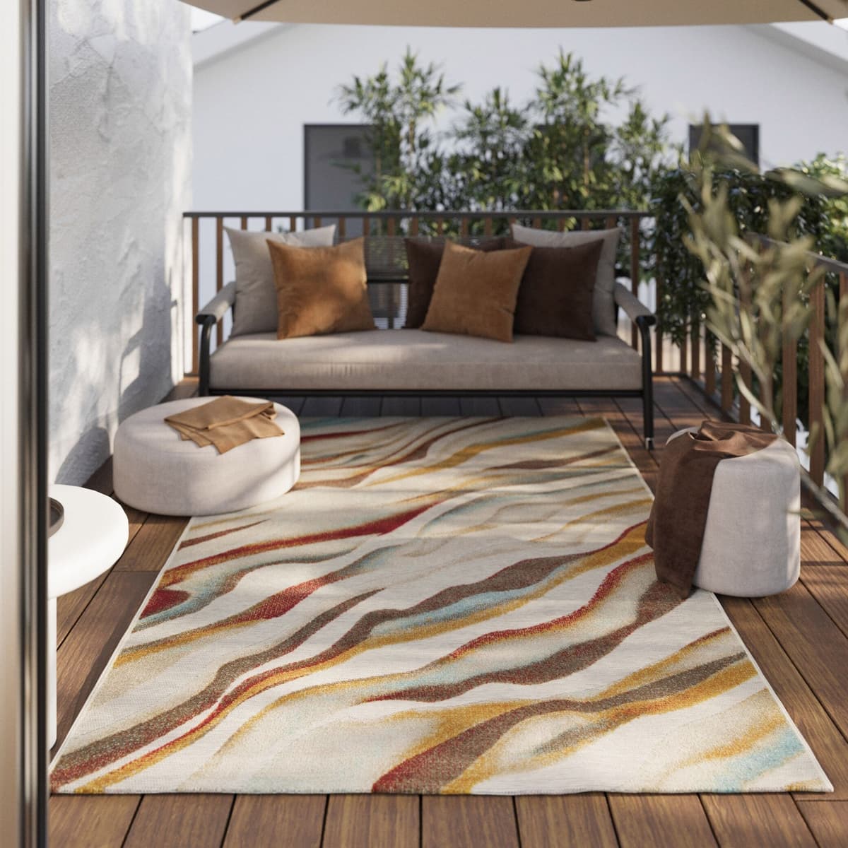 Outdoorteppich WECON HOME "Creek", bunt (beige,gelb,rot), B:80cm H:5mm L:150cm, Polypropylen, Teppiche, Outdoorteppich, Läufer, für Innen & Aussen, pflegeleicht, Hoch-Tief Effekt beige,gelb,rot B : 80cm 1 Stk., 5mm, L: 150cm