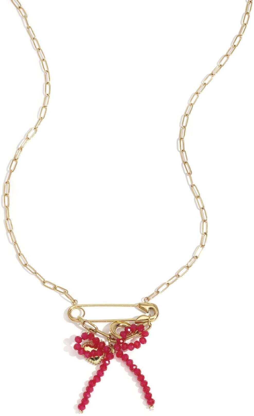 Kette mit Anhänger ADELIA´S "Halskette mit Schleifen- und Sicherheitsnadel-Anhänger 40 cm + 5 cm" Gr. 40, rosa (goldfarben), Halsketten, Damen, 40cm, Edelstahl, Kette mit Anhänger, Trendiger Modeschmuck mit Sicherheitsnadel-Anhänger und Schleifenmotiv