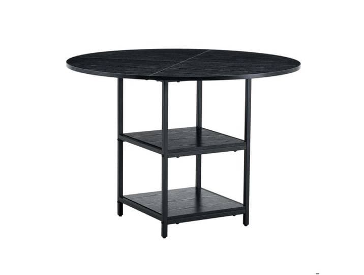 ELVORIN Table à manger ronde 107 cm MDF noir structure en métal 2 niveaux de rangement ouverts pour 2 à 4 personnes