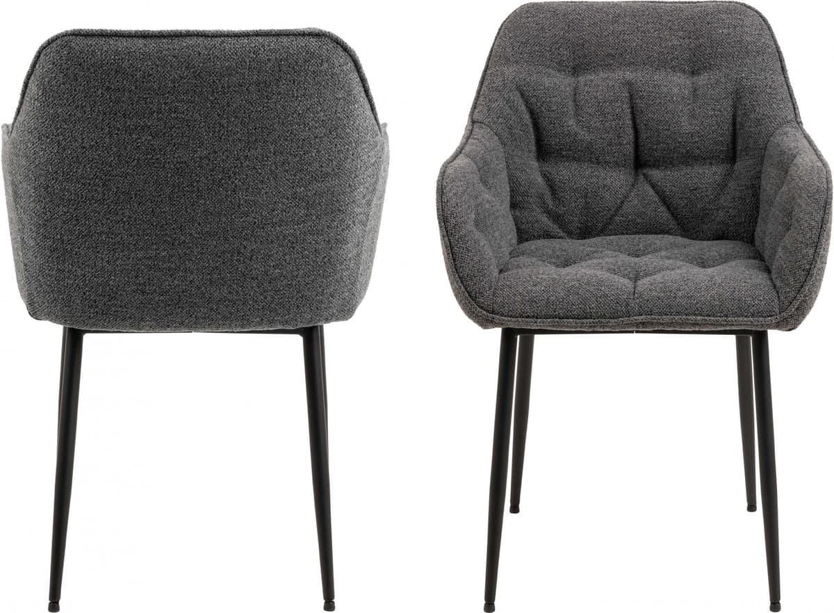 Esszimmerstuhl ACTONA GROUP, grau (anthrazit), B:58cm H:83cm T:55cm, 96% Polyester / 4% Acryl, Stühle, Esszimmerstuhl, Essstuhl Anthrazit, Beine mattschwarzem Stahl und Tuftings, 2er Set anthrazit B/H/T: 58cm x 83cm x 55cm, Luxus-Microfaser, Monza Anthraz