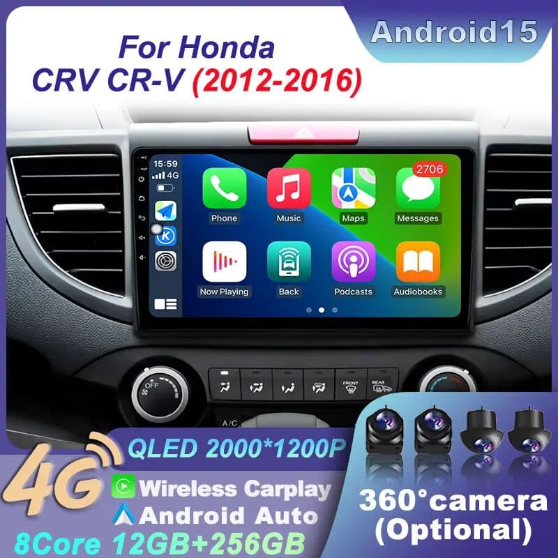 NONE Car Stereo For Honda CRV CR-V 2012-2016 Android 15 Wireless WIFI Player Video Carplay Navigation Auto BT Multimedia GPS Radio 4G