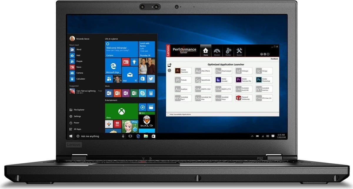 IBM ThinkPad P52   i7-8850H   15.6"   16 GB   256 GB SSD   FHD   FP   Podświetlenie klawiatury   Kamera internetowa   P1000   Win 11 Home   DE - Refurbished