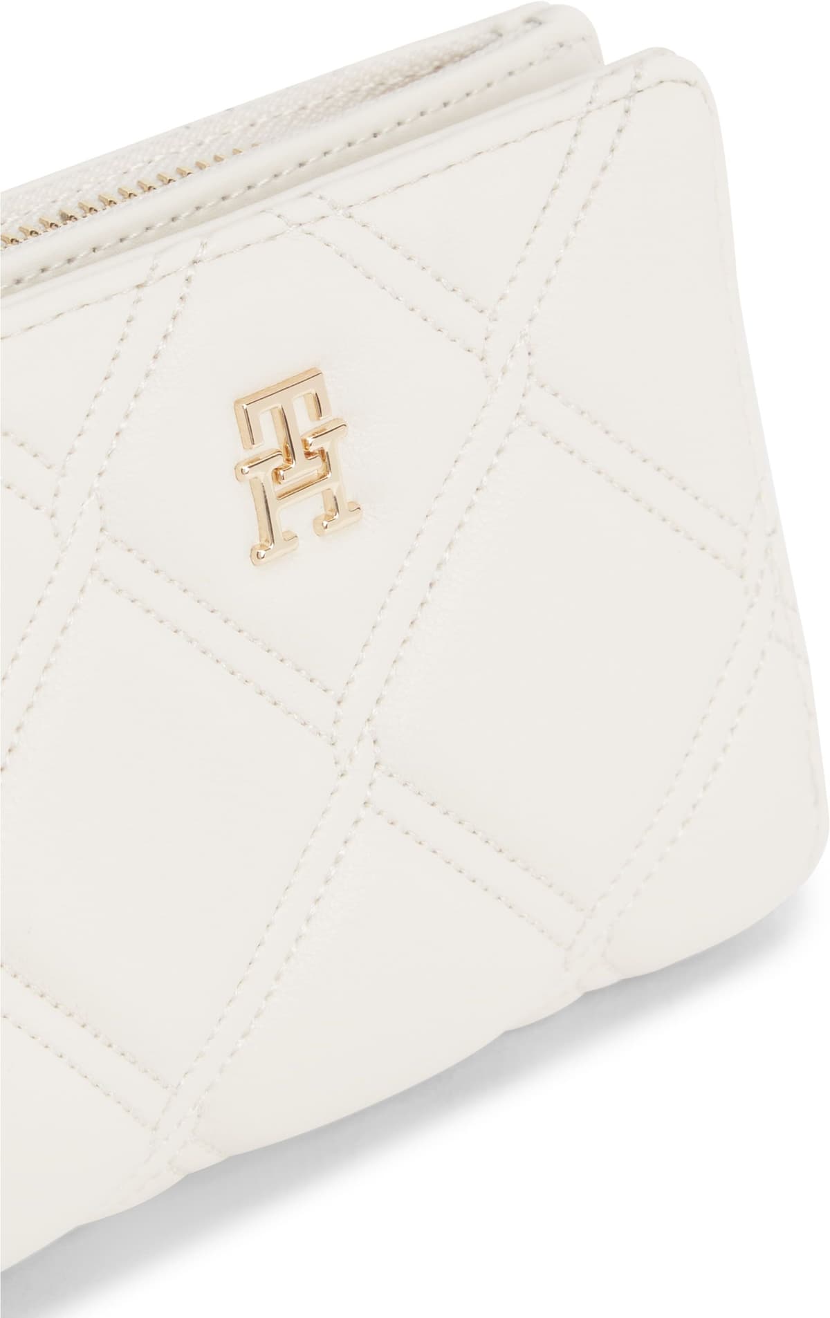 Geldbörse TOMMY HILFIGER "TH FEMININE BIFOLD", Damen, weiss (creme), Lederimitat, Kleinlederwaren Geldbörse, Damen Geldbeutel, Portemonnaie mit goldfarbenem TH-Logoelement creme Einheitsgröße