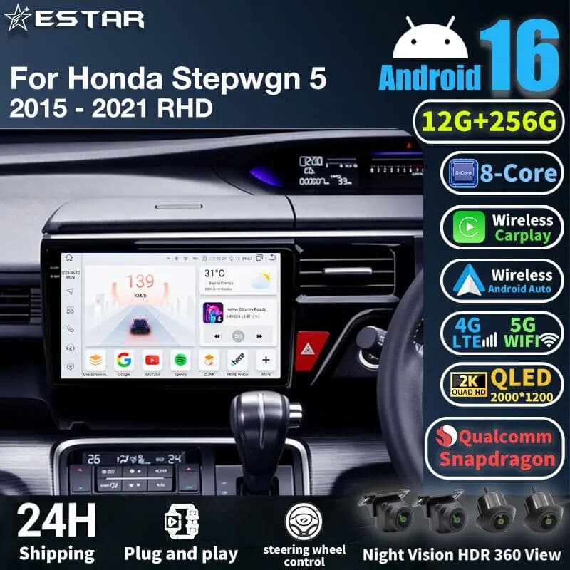 Estar Navi Android 16 Car Radio For Honda Stepwgn 5 2015 - 2021 RHD GPS Multimedia Player Navi Head Unit Wireless Carplay Auto Video Stereo