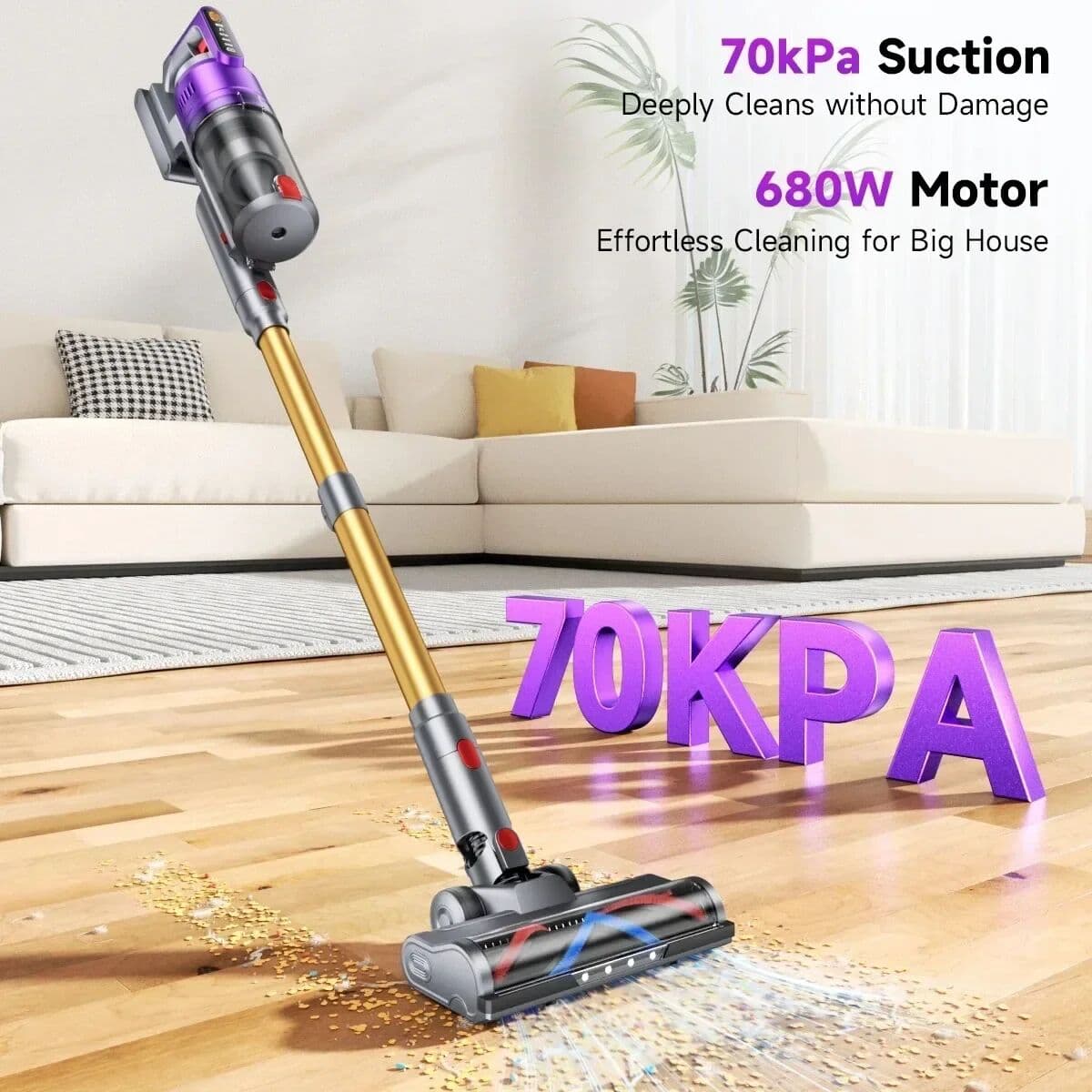 Tdyon Nova 680W Cordless Vacuum Cleaner 70000PA Strong Suction 75 Mins Runtime Removable Battery Self-Standing Wall Charging Bas
