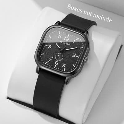 DynamicDeals LunaFlex Square Quartz Watch With Silicone Strap For Women & Students black Black No Box