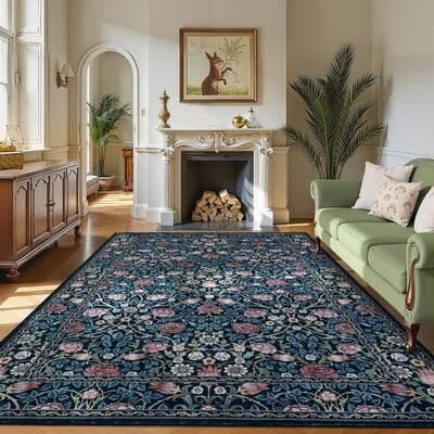 Garvee Vintage Floral Washable Non Slip Low Pile Area Rug