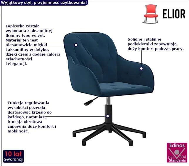 Edinos Niebieskie obrotowe krzesło biurowe D4-G06