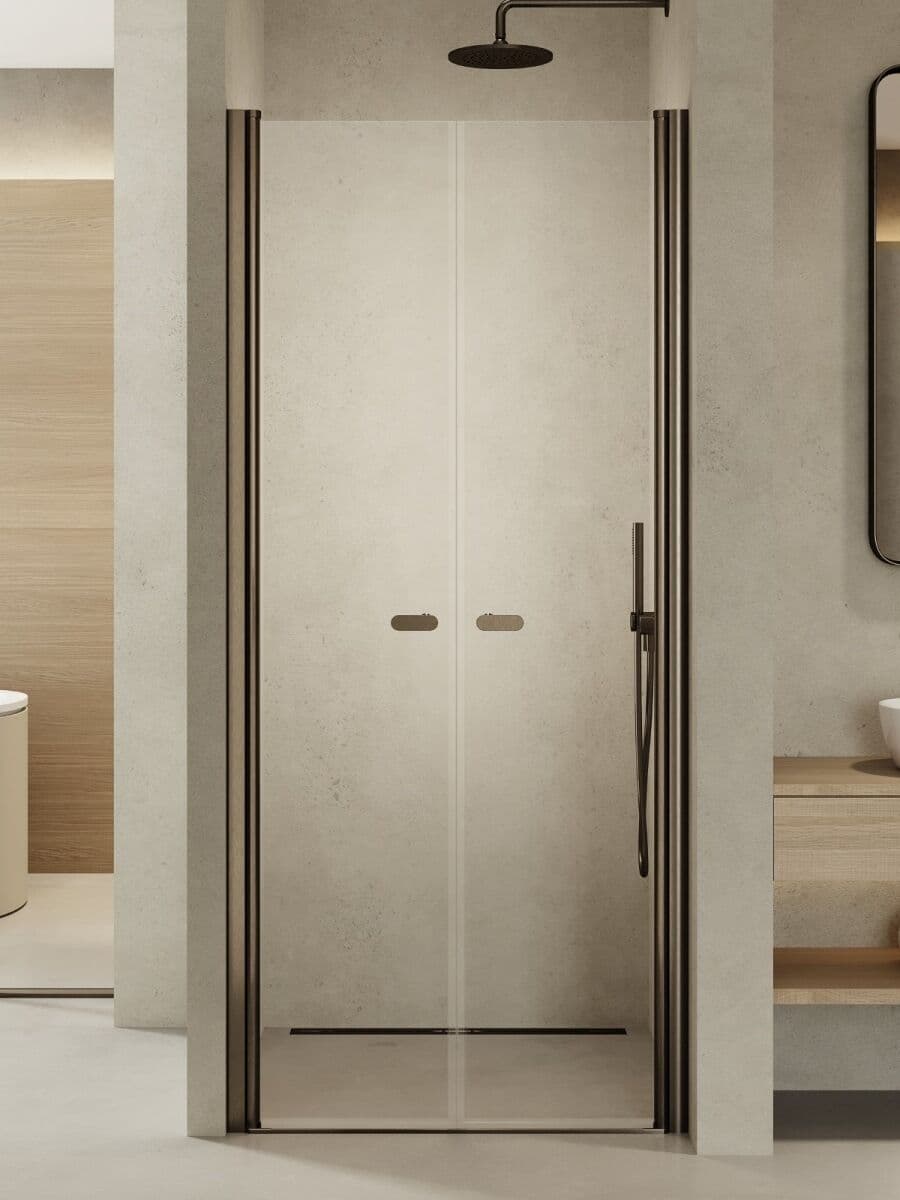 New Trendy New Soleo Gunmetal Brushed 150x195 cm drzwi wnękowe podwójne grafit szczotkowany/szkło przejrzyste D-0552A