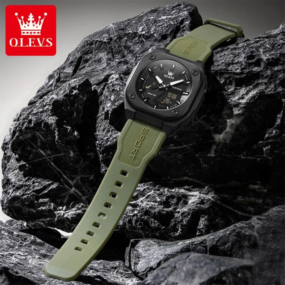 OLEVS 1118 Electronic Sport Watch Multi-function Dial Alarm LED Luminous Display Calendar 30m Waterproof Silicone Strap Watch