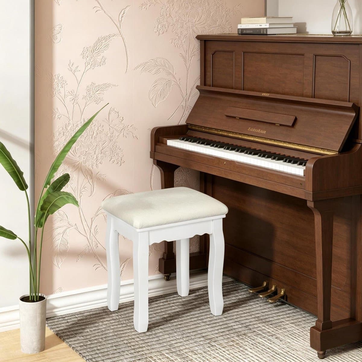 OKWISH Hocker Wit met Fluwelen Zitting – B/D/H: 38 x 28,5 x 45 cm