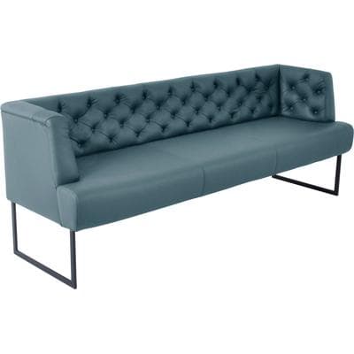Polsterbank K+W KOMFORT & WOHNEN "Creso", blau (topas), B:222cm H:83cm T:67cm, Bronco: Nappaleder pigmentiert, Dickleder, 1, 3/1, 5mm, mit rustikal gekörnten Narbenbild, Sitzbänke, Polsterbank, im modernen Chesterfield-Look, mit schwarzen Kufenfüßen