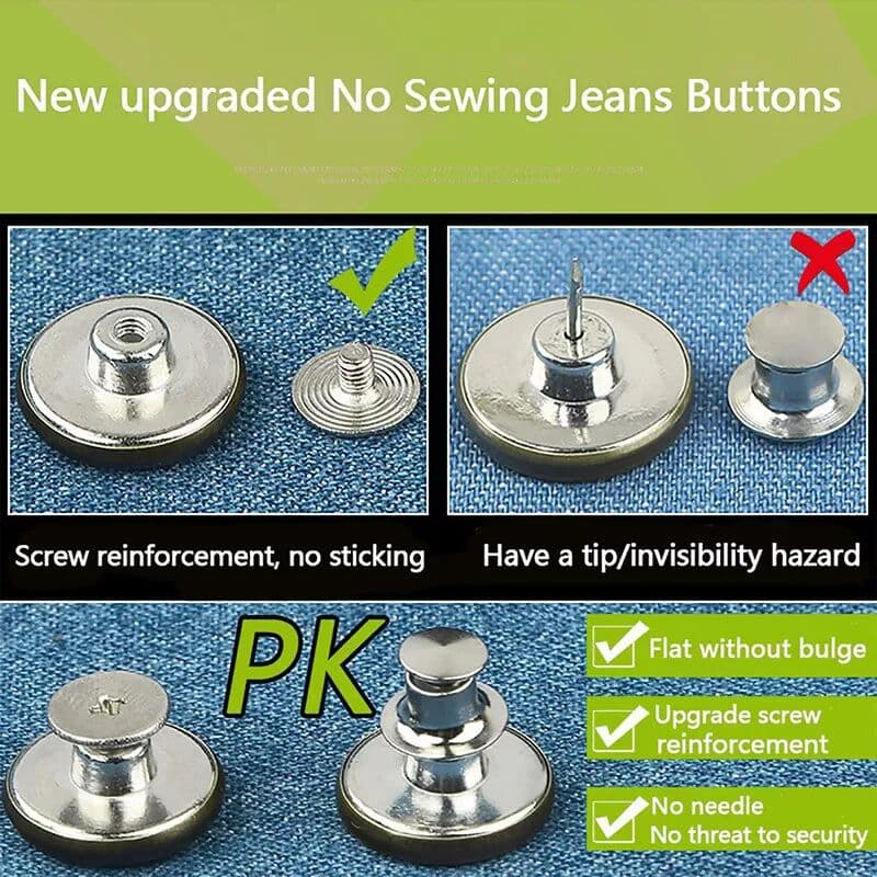 INF 12er-Pack silberne Jeansknöpfe - Einfacher Ersatz & Reparatur