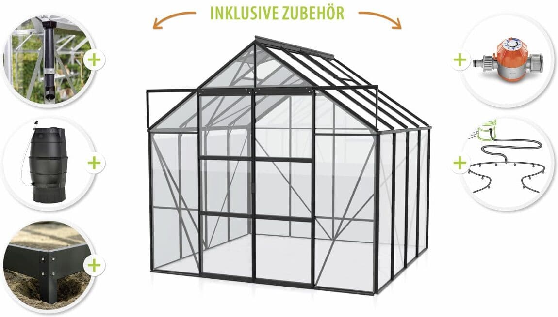 Vitavia Gewächshaus-Set Uranus 6700 ESG 3 mm schwarz 254 x 254 cm