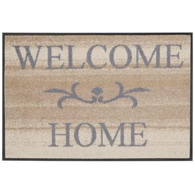 Fußmatte "Welcome Home" Gr. 2, beige (beige, grau), B:50cm H:7mm L:75cm, Kunstfaser, WASH+DRY BY KLEEN-TEX, Teppiche, Fußmatte, Schmutzfangmatte, mit Spruch, In- und Outdoor geeignet, waschbar