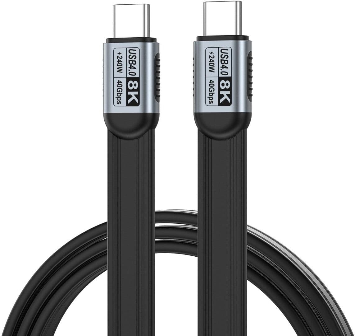 INF USB4.0 Flaches Type-C Kabel 8K/40G PD240W — bis 40Gbps, 240W Schnellladung, kompatibel mit Thunderbolt 3 0,3 m