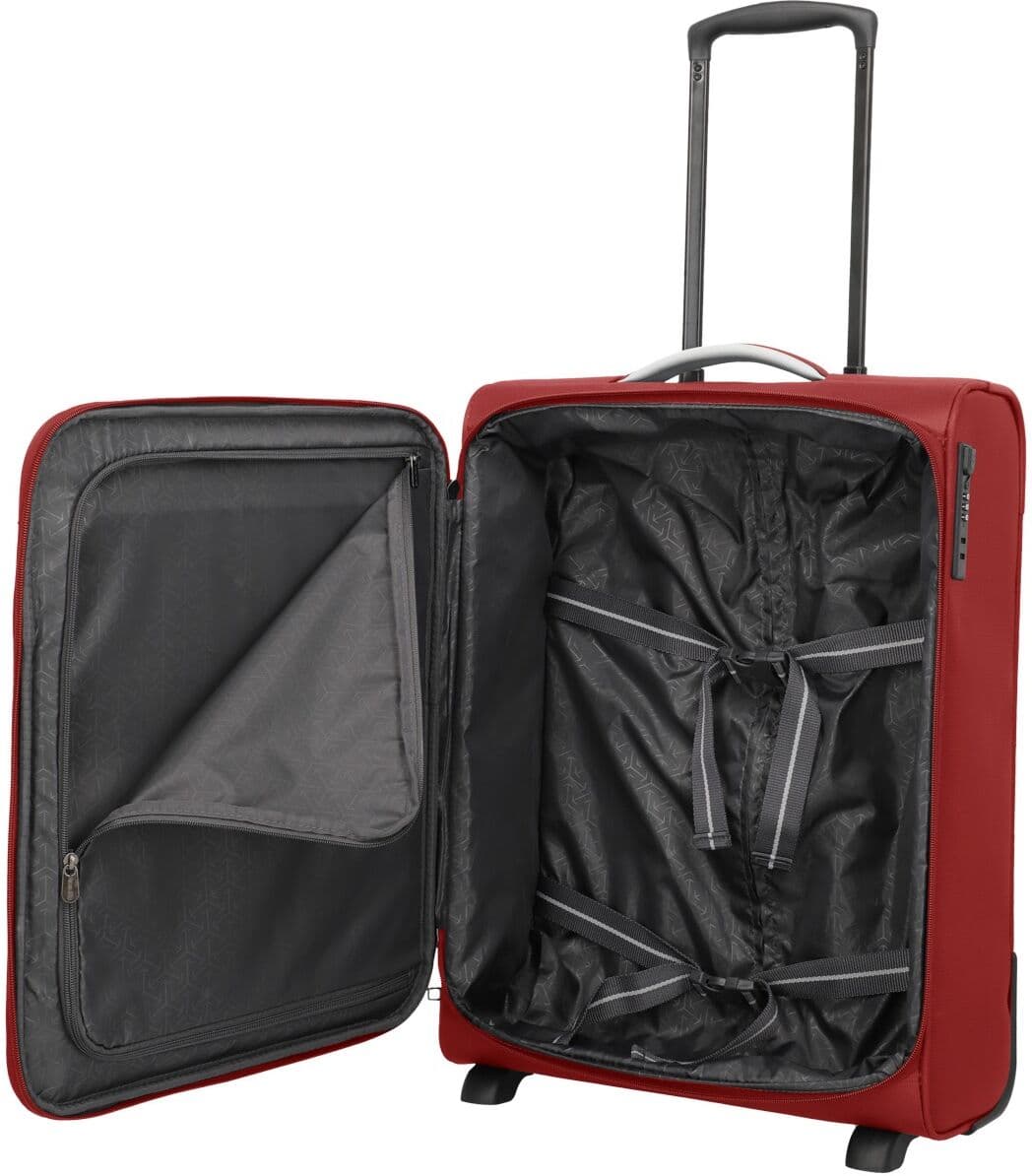 Handgepäck-Trolley TRAVELITE "JETPACK Multi 2 Cabin Handgepäck Koffer", Damen, Gr. B/H/T: 40cm x 55cm x 20cm 41 l, rot, Polyester, unifarben mit Farbeinsätzen, Koffer Handgepäck-Trolley, Weichgepäck, passend für Ryanair, Condor und viele gängige Airlines