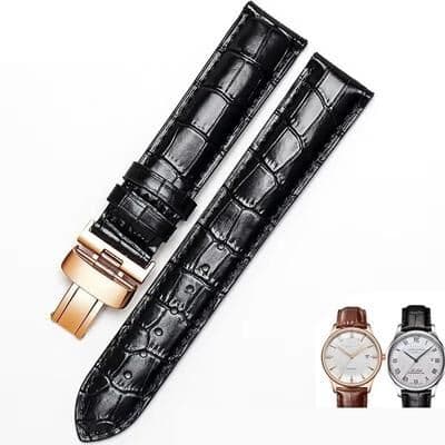 Uplifted Goods Leather Watch Strap For Men Compatible With Tissot black Rose Gold Clasp 20mm