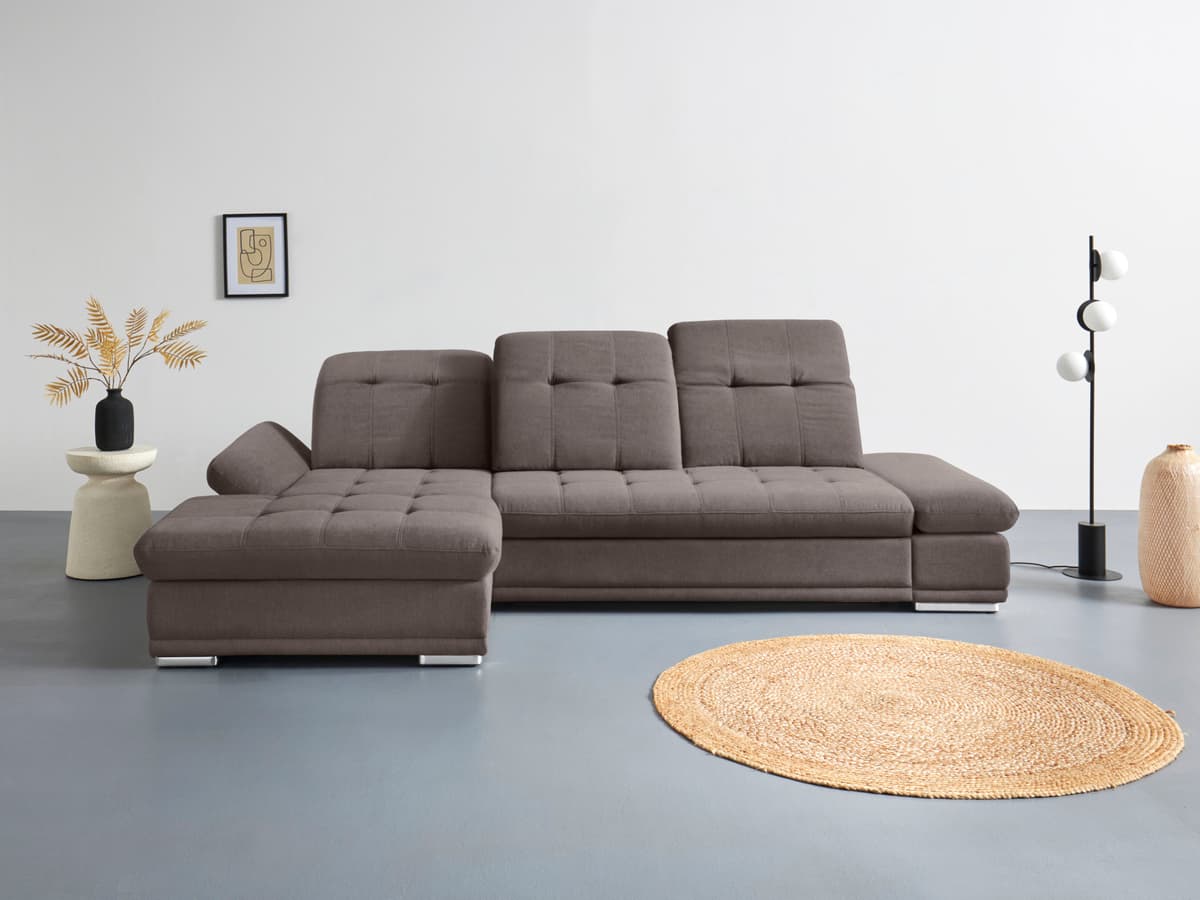 Ecksofa COTTA "Holiday L-Form mit Sitztiefen-, Armteil- und Kopfteilverstellung", schwarz (charcoal), B:302cm H:86cm T:190cm, 100% Polyester, Sofas, Ecksofa, wahlweise mit Schlaffunktion & Bettkasten