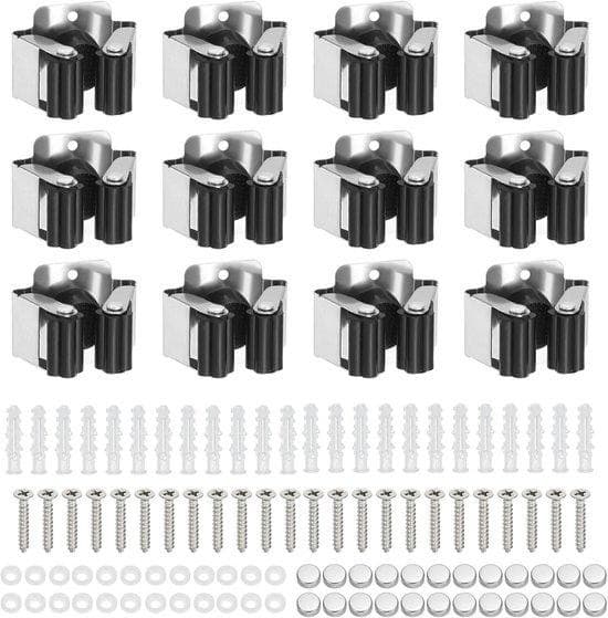Famanu Wandmontageset voor gordijnrails, 12 stuks, RVS ophangclips met schroeven, Zwart
