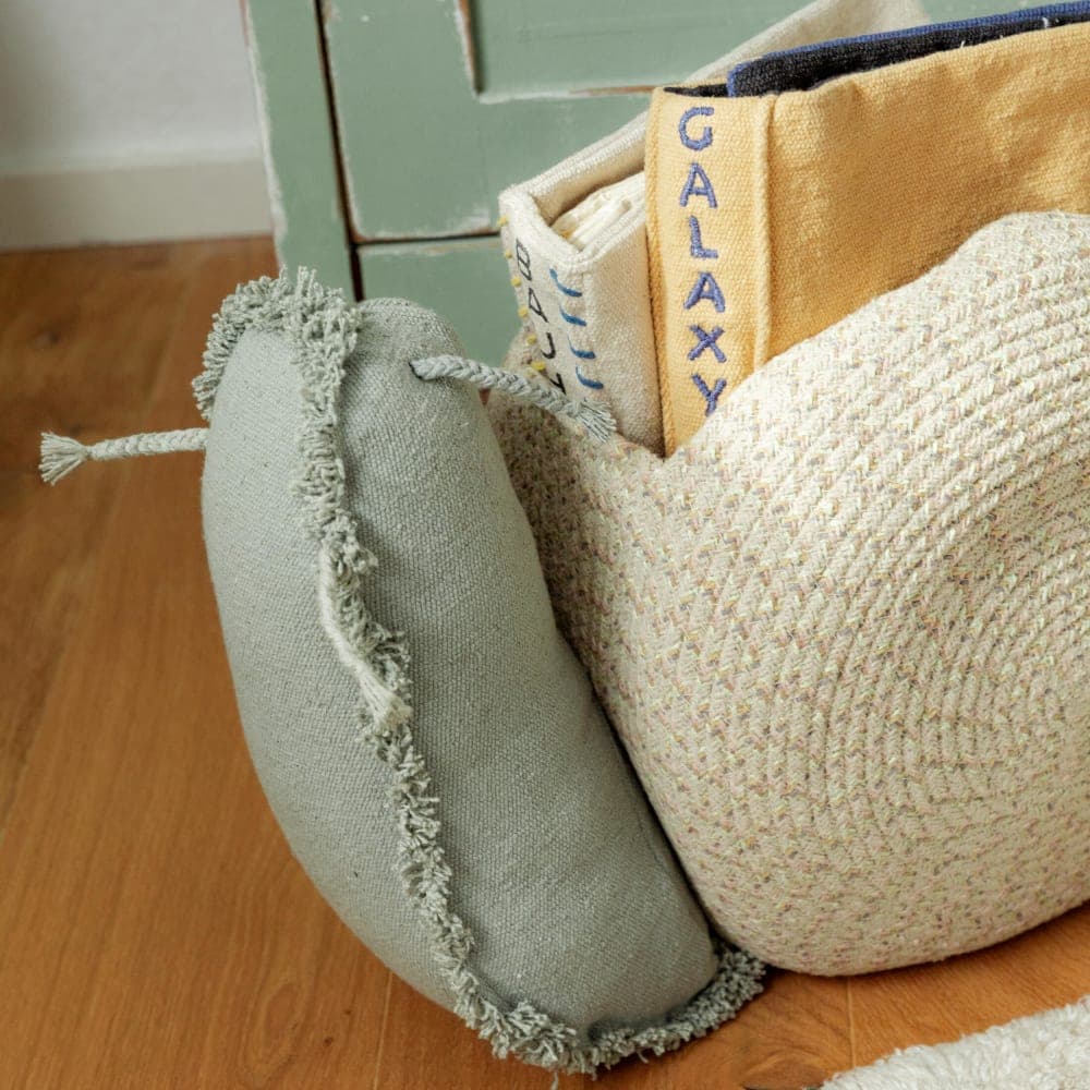Lorena Canals Cesta Gran Caracol en algodón azul vintage 60x24x30 cm