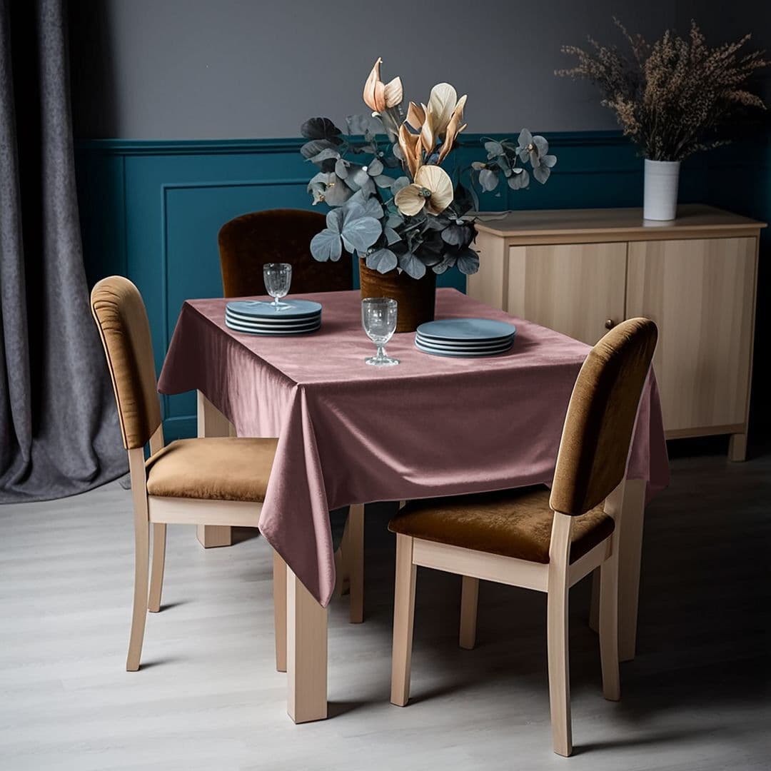 Lilijan Home & Curtain Matte Velvet Square Tablecloth Baby Pink 132cm W x 213cm L