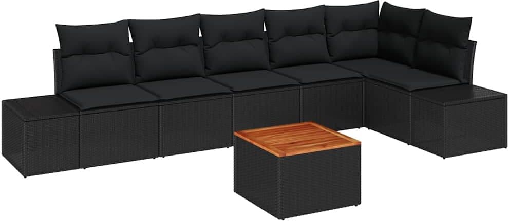vidaXL Ensemble de canapé de jardin 7 pc Noir polyrotin