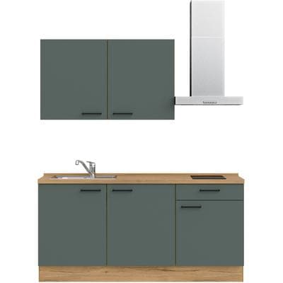 Küchenzeile NOBILIA "Easytouch I", NEU: individuell anpassbar mit gratis Profi-Beratung", grün (küche: grün, korpus: eiche sierra nachbildung, arbeitsplatte: eiche sierra nachbildung), B:180,3cm H:216,6cm T:60cm, Komplettküchen-Sets, Küchenzeile,...