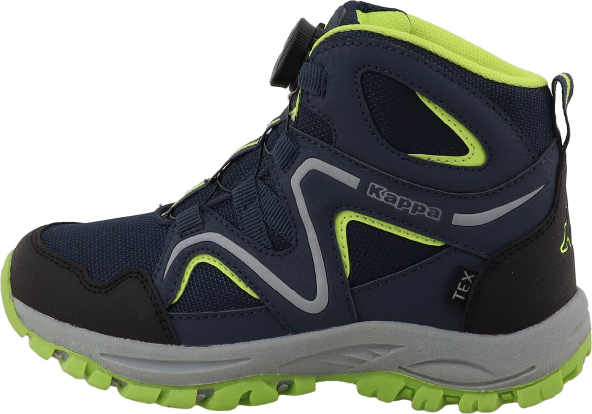 Outdoorschuh KAPPA "ERICA", Kinder, Gr. 26, Synthetik, blau (navy, lime), Schuhe Outdoorschuh, wasserdicht, mit praktischem Drehverschluss navy, lime 26, Synthetik
