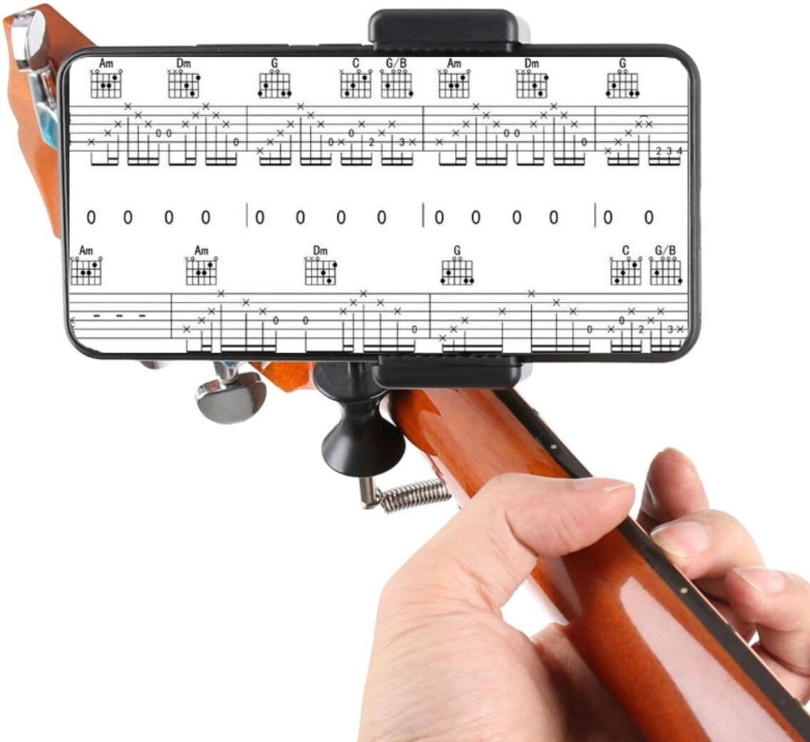 INF D-Style Kapodaster mit Handyhalter – Stahl-Kombination, dreh- und kippbarer Phone-Clip für Akustik- und E-Gitarren, Schwarz