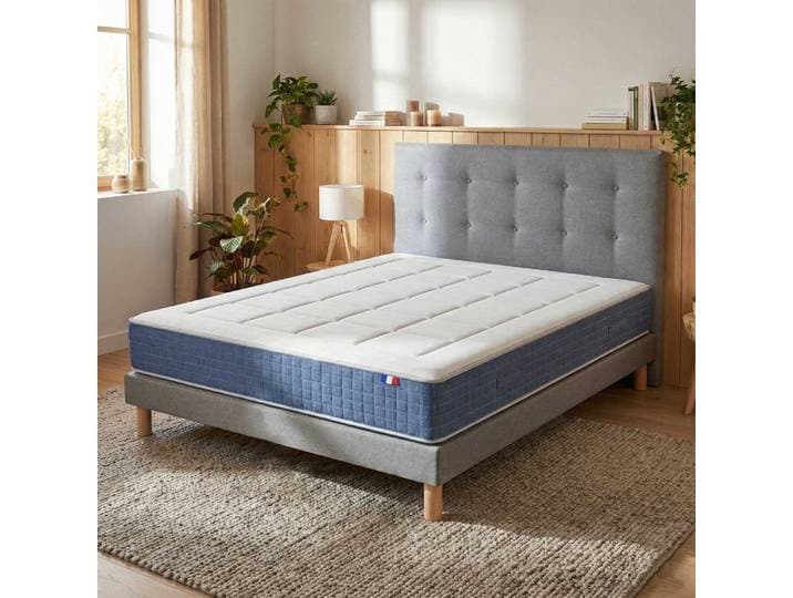 Ensemble Matelas Hybride H28 Accueil Memoire De Forme Sommier Et Tete De Lit Gris 140 X 200