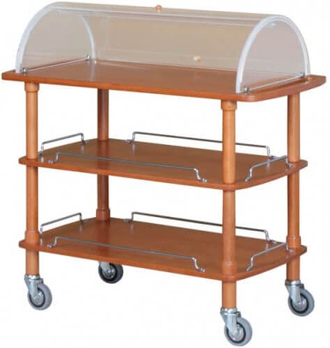 Forcar Carrello di Servizio in Legno con Cupola 3 Piani 110 x 55 cm Noce