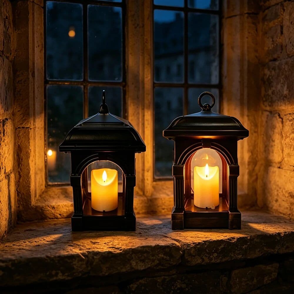 NONE Solar Powered LED Candle Lights, Classical Estate Style Courtyard Decorative Lanterns, Garden Terrace Porch Wedding Party Decor