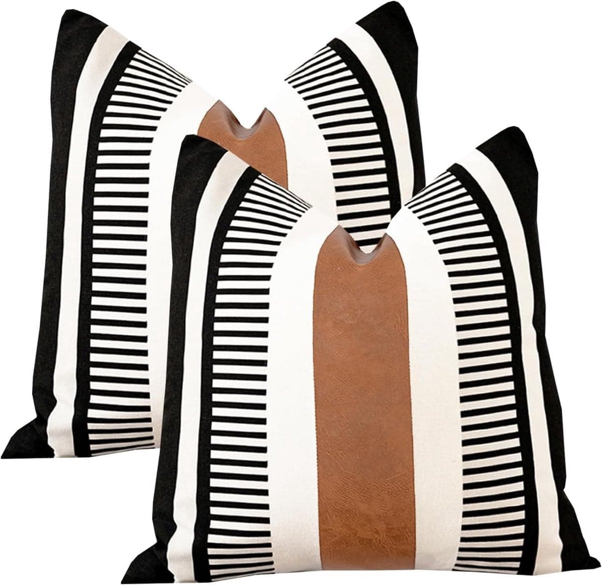 Set van 2 Sierkussenhoezen 60x60 cm Zwart Wit Gestreept - Boho & Rustiek Kussensloop voor Bank en Sofa