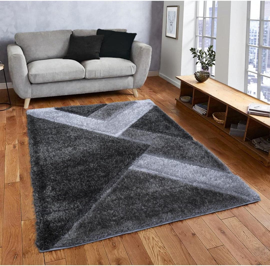 Metro Woodbranch Geometric Shaggy Area Rug Grey;Black Rectangle 160 x 230cm