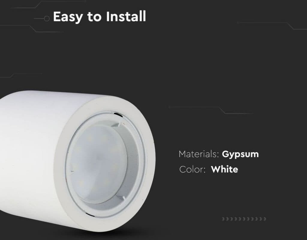 V-Tac Vt-716rd Portafaretto Led Da Soffitto Rotondo In Gesso Bianco Per Lampade Gu10 / Gu5.3 Sku 3667