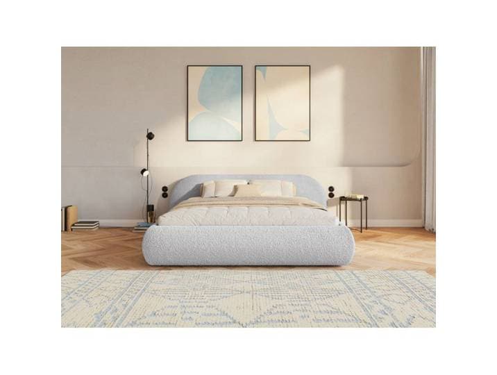 Lit rembourré avec coffre - Shels - 200x200 cm - Bouclé Gris clair